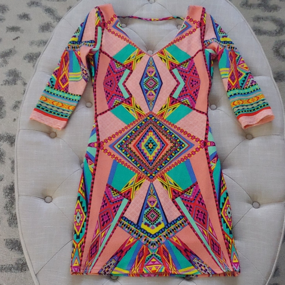 Pink Owl Small Bodycon Aztec Print Summer Dress